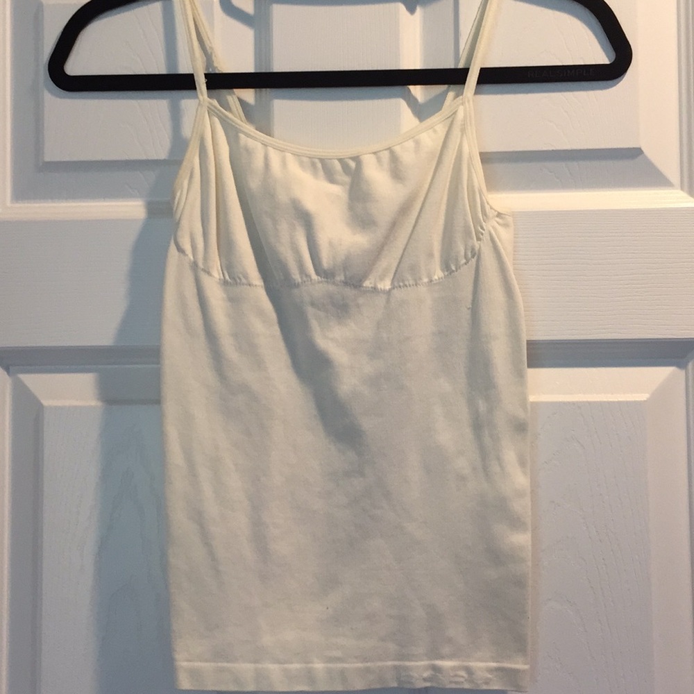 Bebe white cami stretchy with build in bra